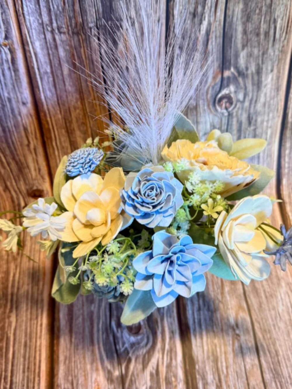 Sola Wood Dusty Blue Wedding Floral Table Centerpieces Set of 3 Mason Jar Decor